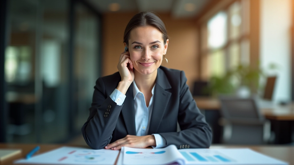 Profesionální ekonom v kanceláři, horní polovinu těla, u pracovního stolu s grafy a dokumenty